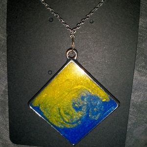 Yellow and blue diamond shaped necklace